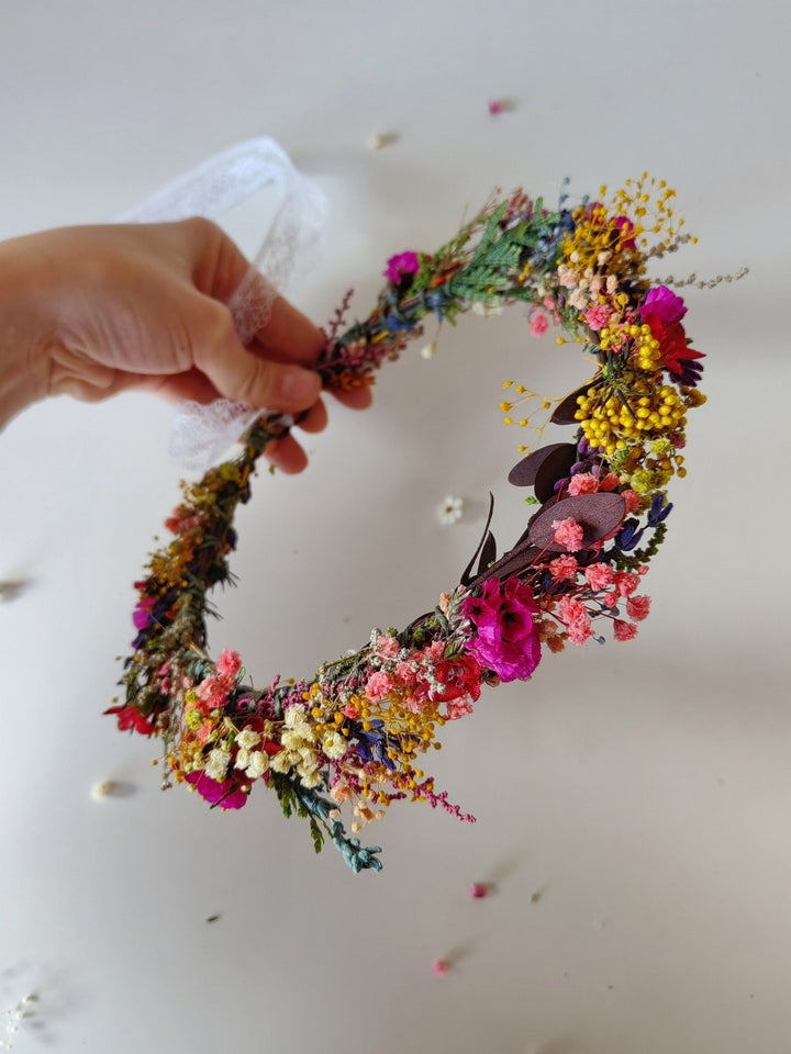 Magenta Flower Bridal Wreath: Wildflower Meadow Headpiece – handmade floral hair accessory by magaela