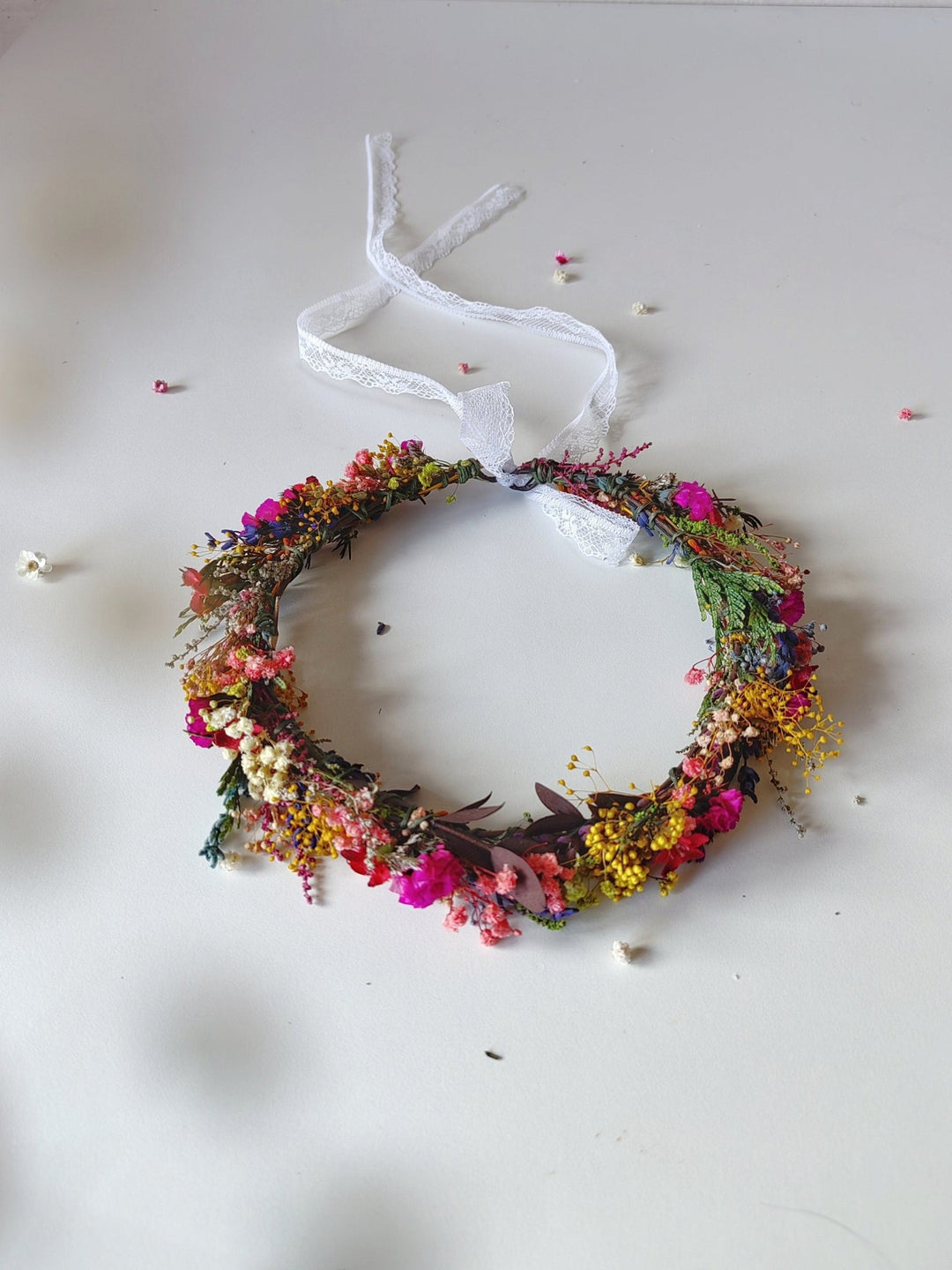 Magenta Flower Bridal Wreath: Wildflower Meadow Headpiece – handmade floral hair accessory by magaela