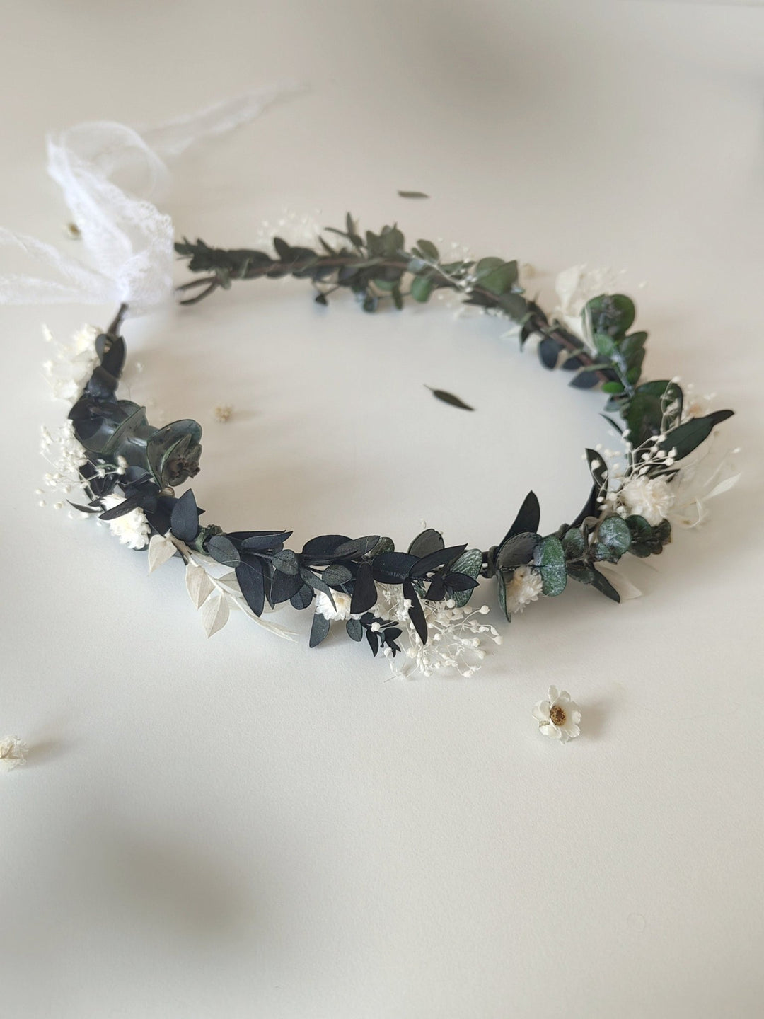 Eucalyptus Flower Wreath: Greenery Bridal Crown, Rustic Wedding Hair – handmade floral hair accessory by magaela