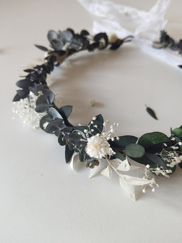 Eucalyptus Flower Wreath: Greenery Bridal Crown, Rustic Wedding Hair – handmade floral hair accessory by magaela