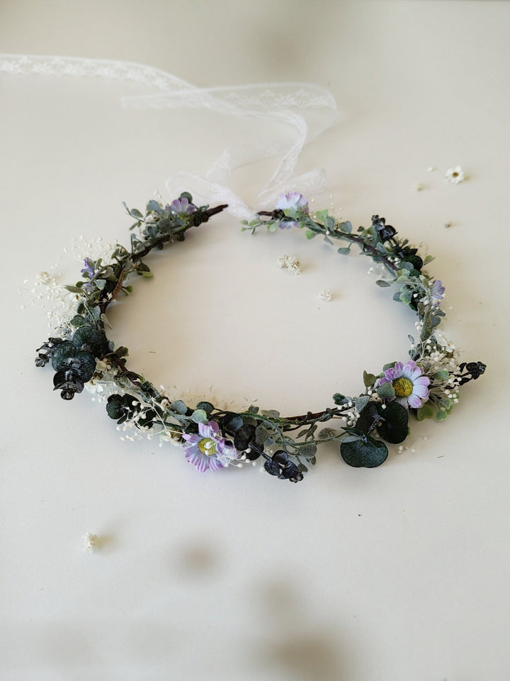 Daisy Eucalyptus Flower Wreath: Bridal Hair Accessory, Romantic Wedding – handmade floral hair accessory by magaela