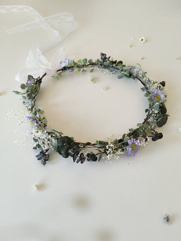 Daisy Eucalyptus Flower Wreath: Bridal Hair Accessory, Romantic Wedding – handmade floral hair accessory by magaela
