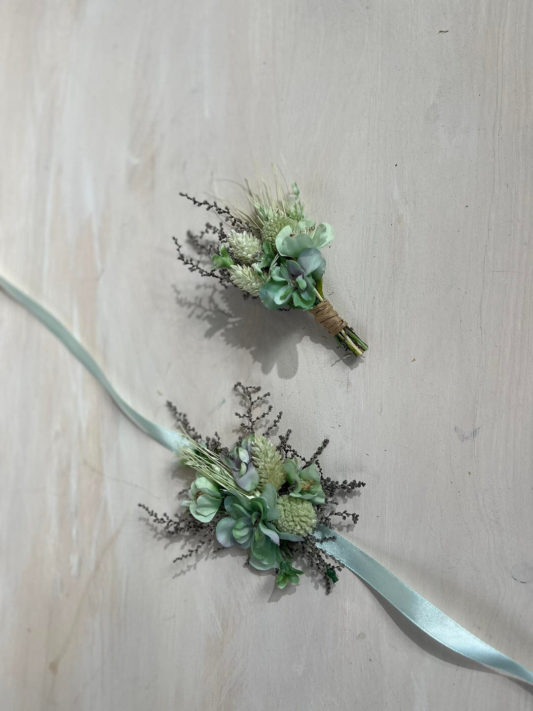 Mint Flower Corsage Bracelet: Pastel Turquoise Bridesmaid Jewelry – handmade floral hair accessory by magaela