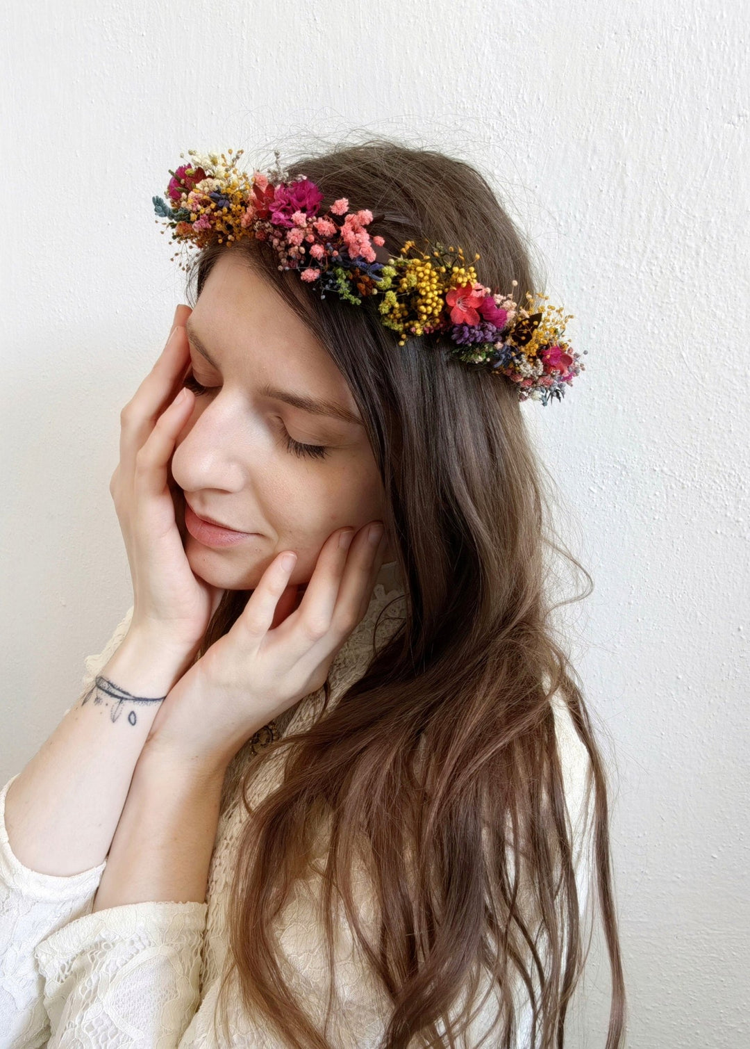 Magenta Flower Bridal Wreath: Wildflower Meadow Headpiece – handmade floral hair accessory by magaela