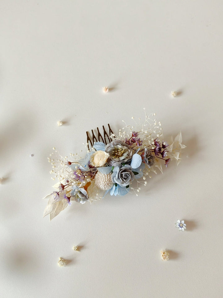 Baby Blue Floral Hair Comb: Romantic Bridal Hydrangea Wedding Accessory – handmade floral hair accessory by magaela