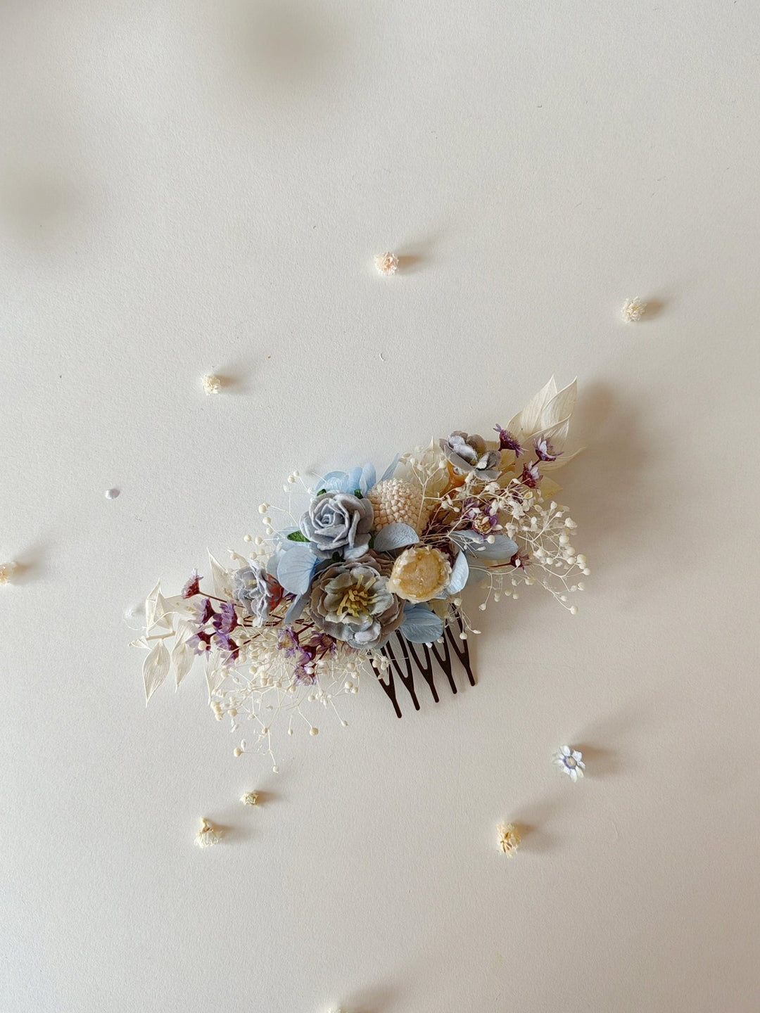 Baby Blue Floral Hair Comb: Romantic Bridal Hydrangea Wedding Accessory – handmade floral hair accessory by magaela