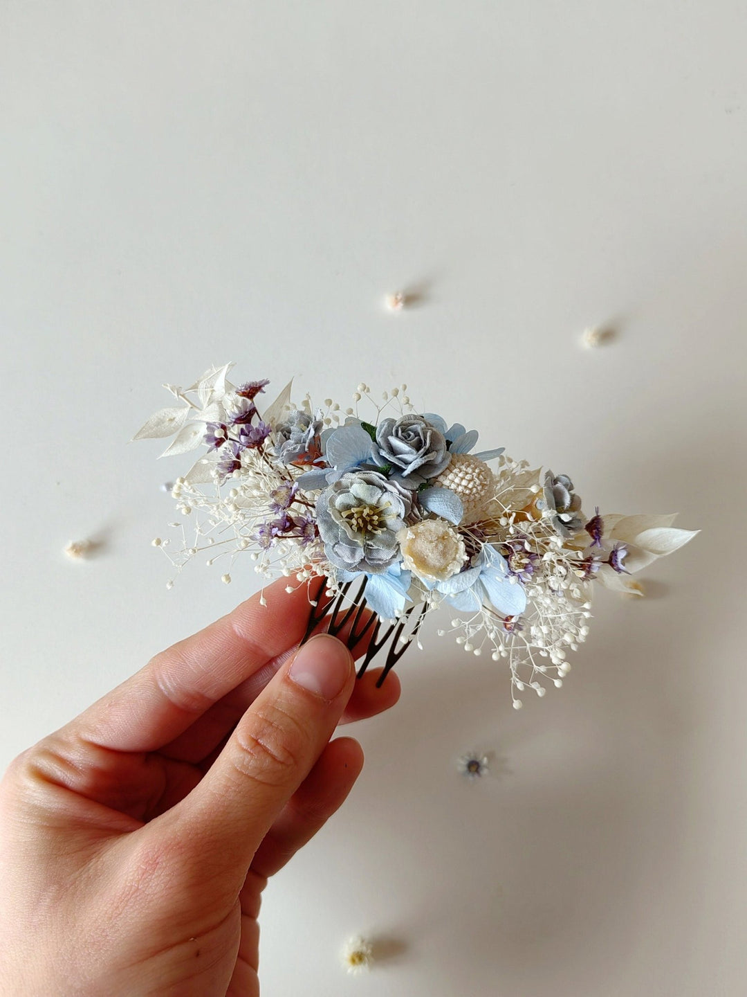 Baby Blue Floral Hair Comb: Romantic Bridal Hydrangea Wedding Accessory – handmade floral hair accessory by magaela