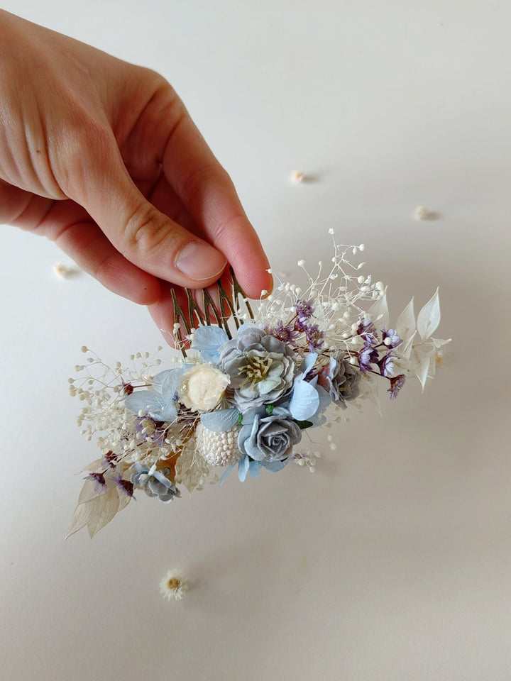 Baby Blue Floral Hair Comb: Romantic Bridal Hydrangea Wedding Accessory – handmade floral hair accessory by magaela