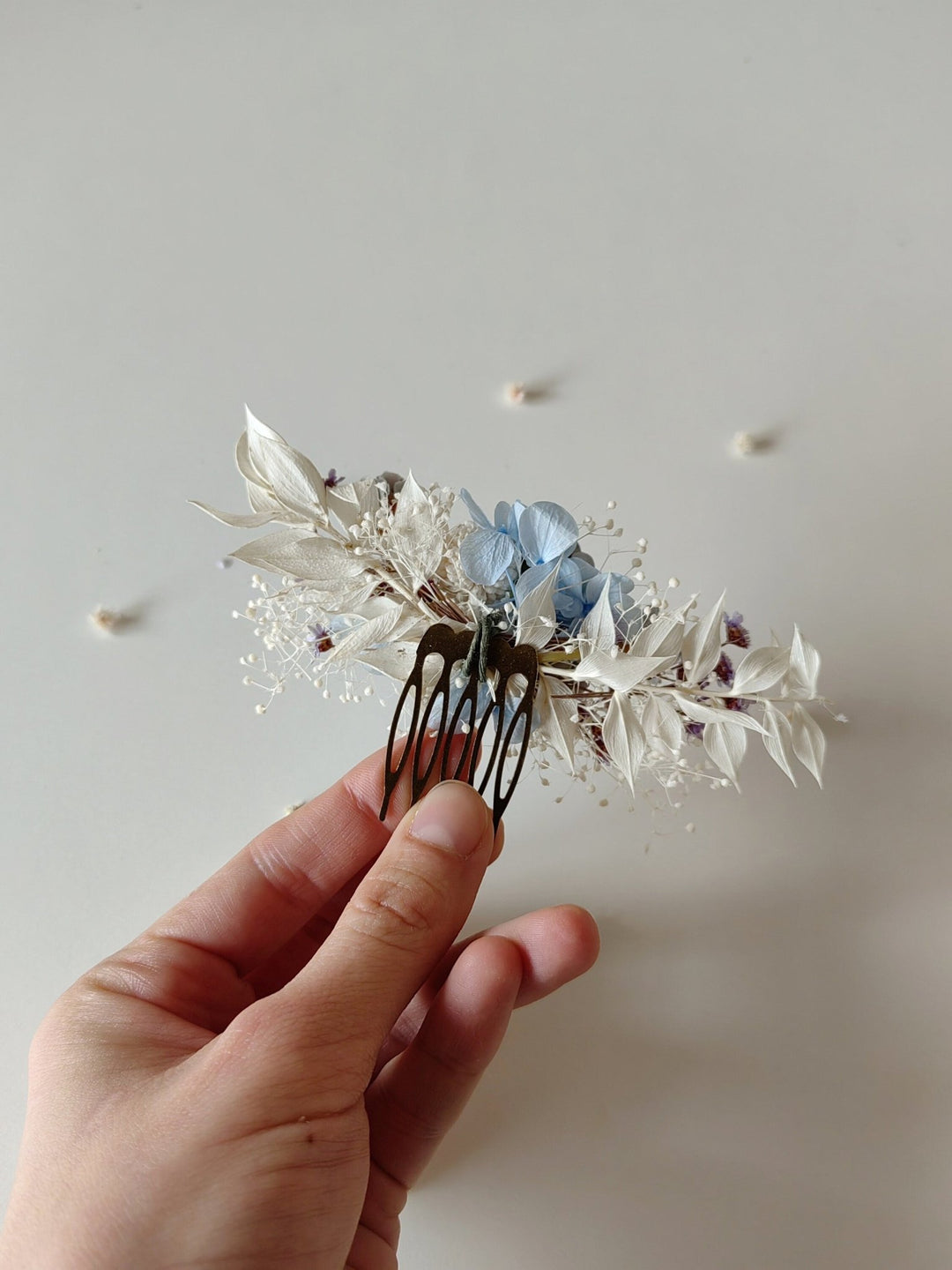 Baby Blue Floral Hair Comb: Romantic Bridal Hydrangea Wedding Accessory – handmade floral hair accessory by magaela