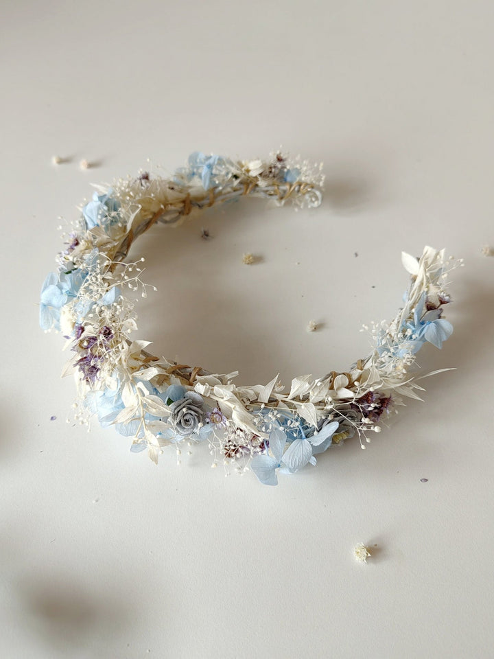 Baby Blue Hydrangea Bridal Wreath: Romantic Flower Hair Crown – handmade floral hair accessory by magaela