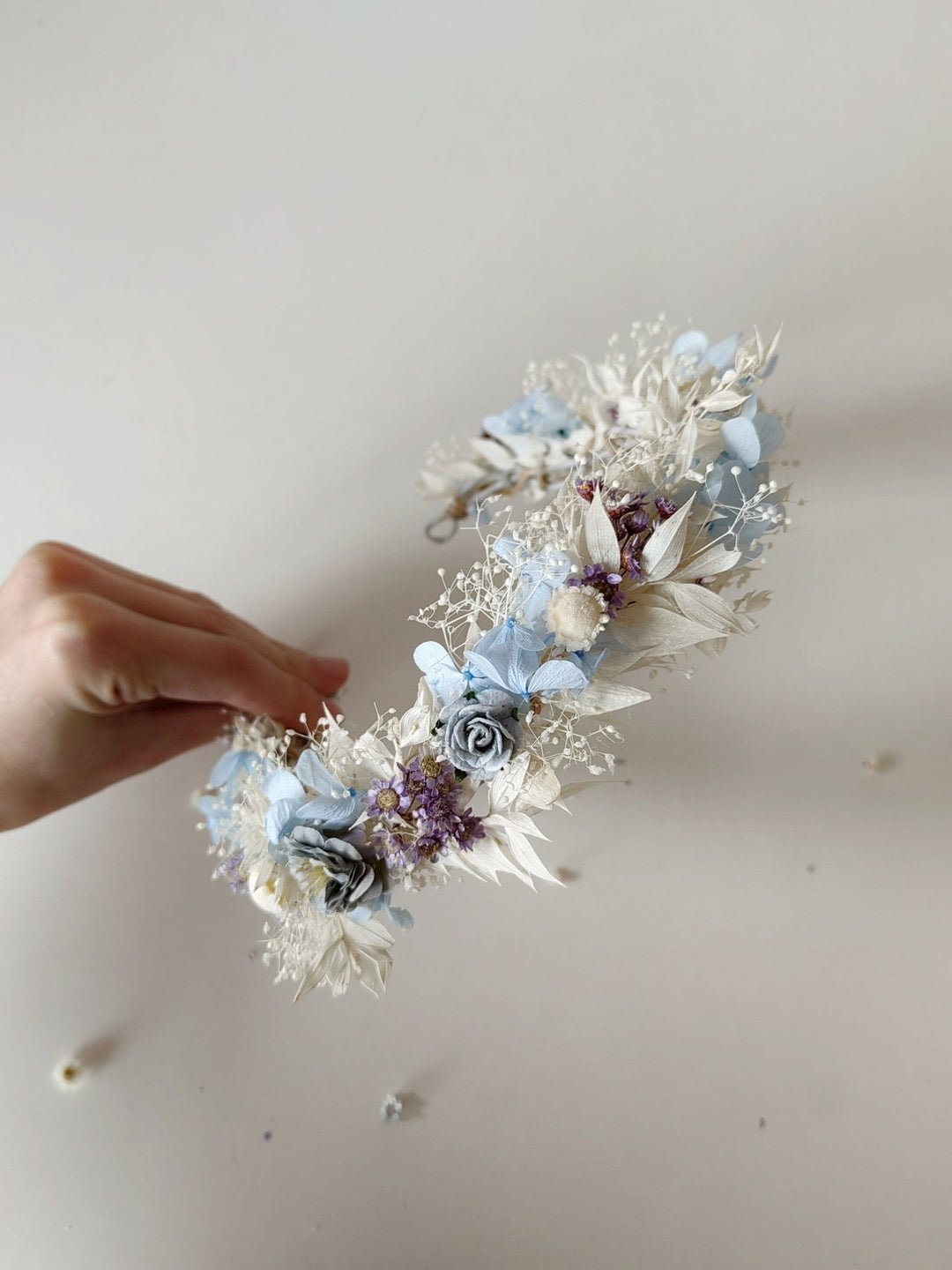Baby Blue Hydrangea Bridal Wreath: Romantic Flower Hair Crown – handmade floral hair accessory by magaela