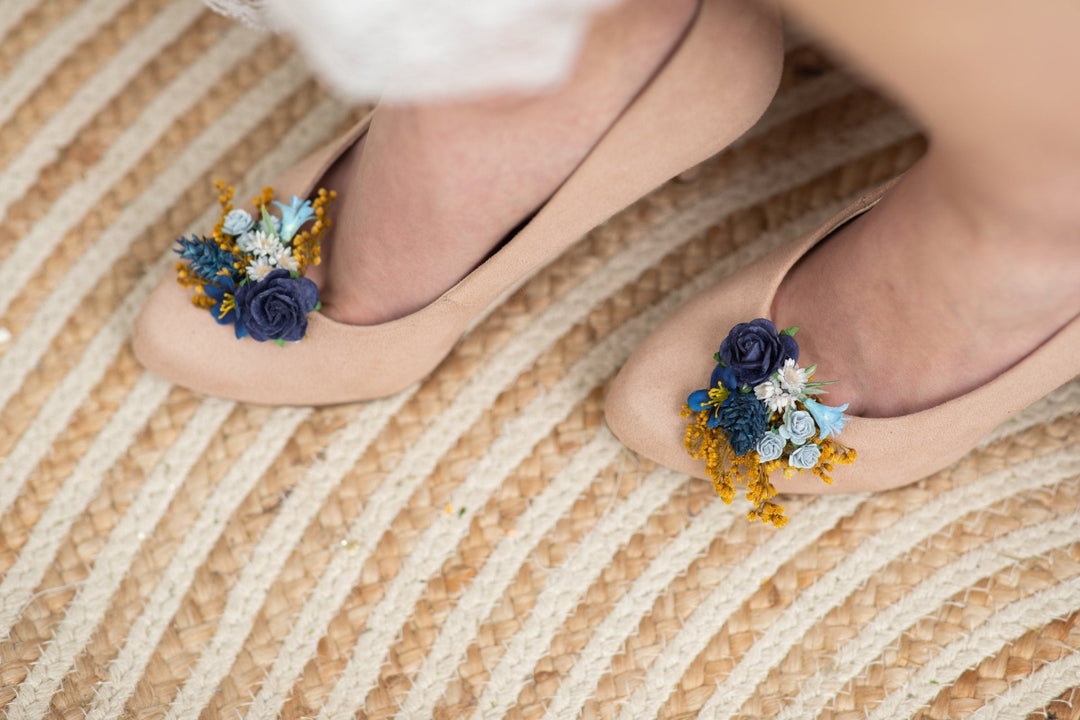 Blue Flower Shoe Clips: Bridal Shoe Decoration – handmade floral hair accessory by magaela