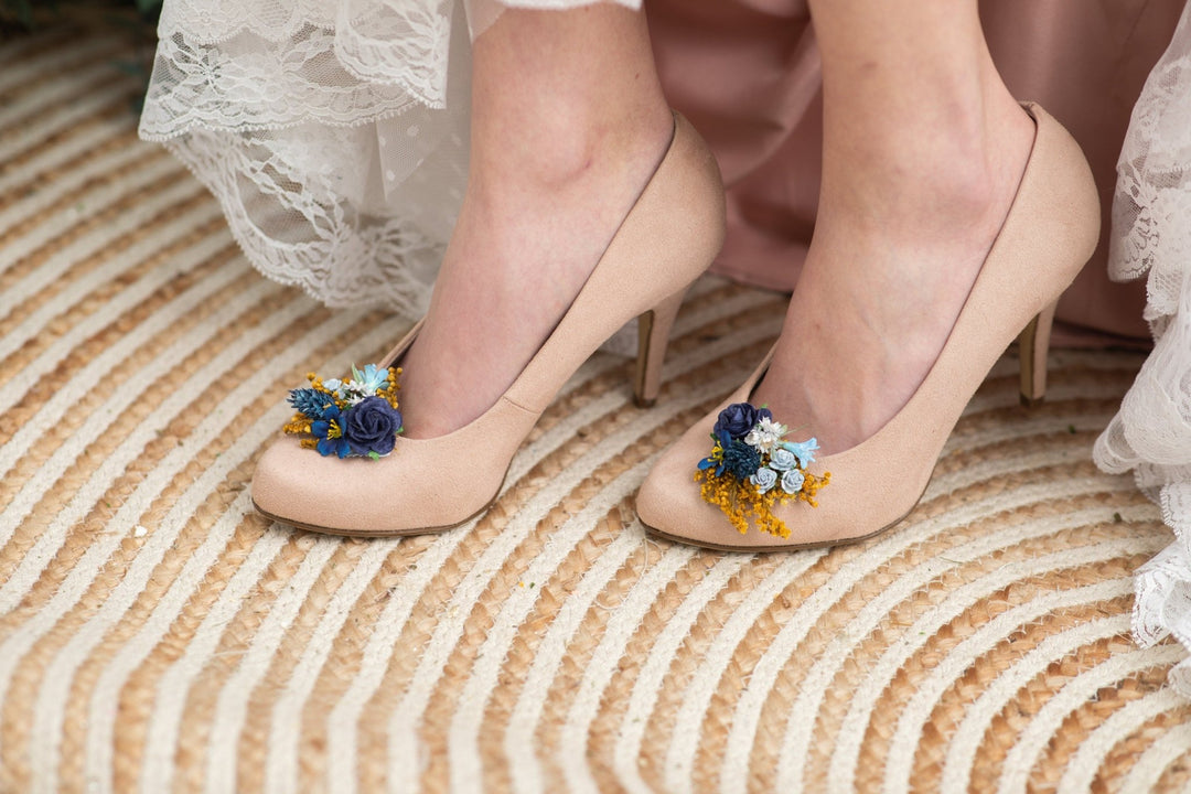 Blue Flower Shoe Clips: Bridal Shoe Decoration – handmade floral hair accessory by magaela