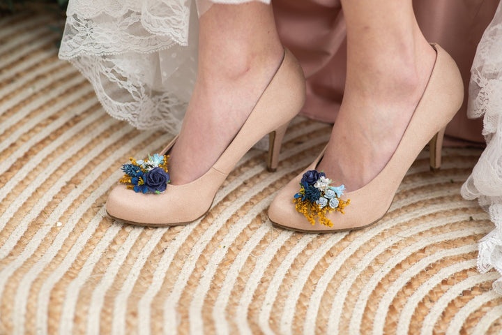 Blue Flower Shoe Clips: Bridal Shoe Decoration – handmade floral hair accessory by magaela