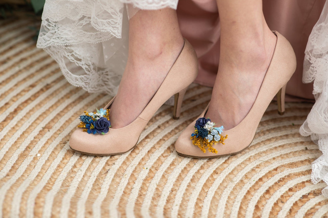 Blue Flower Shoe Clips: Bridal Shoe Decoration – handmade floral hair accessory by magaela
