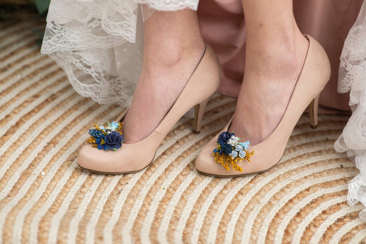 Blue Flower Shoe Clips: Bridal Shoe Decoration – handmade floral hair accessory by magaela