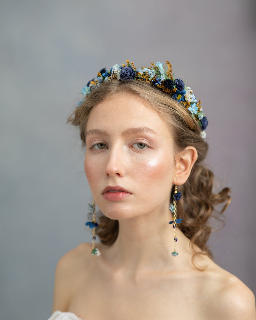 Navy Blue Rose Flower Crown: Bridal Headpiece, Something Blue – handmade floral hair accessory by magaela