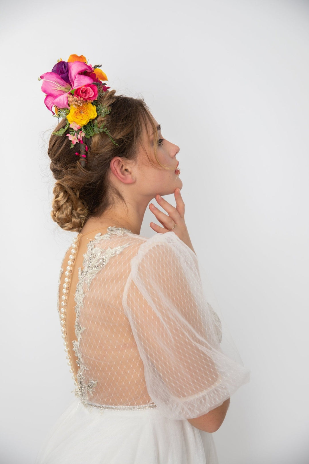 Frida Flower Headband: Lily, Fuchsia, Summer Wedding Headpiece – handmade floral hair accessory by magaela