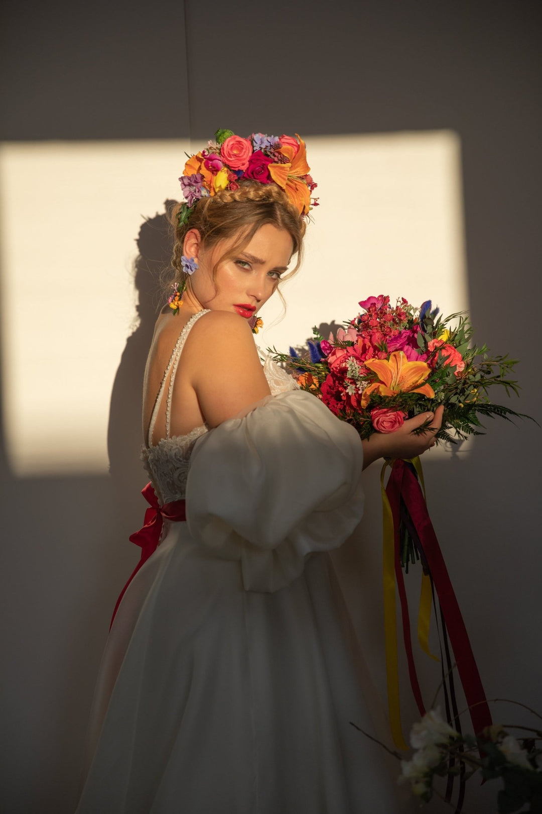 Large Lily Bridal Bouquet: Colorful Boho Summer Wedding – handmade floral hair accessory by magaela