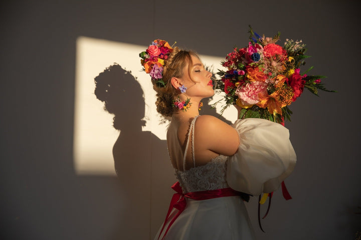 Large Lily Bridal Bouquet: Colorful Boho Summer Wedding – handmade floral hair accessory by magaela