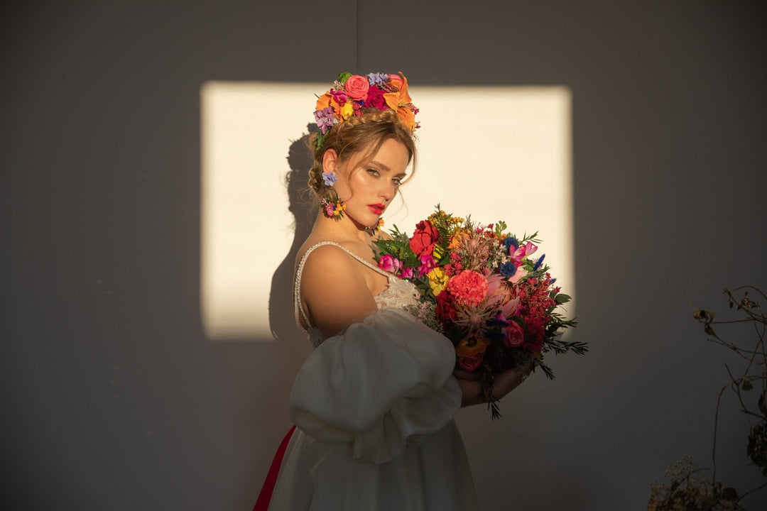 Large Lily Bridal Bouquet: Colorful Boho Summer Wedding – handmade floral hair accessory by magaela