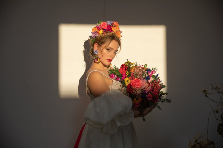 Large Lily Bridal Bouquet: Colorful Boho Summer Wedding – handmade floral hair accessory by magaela