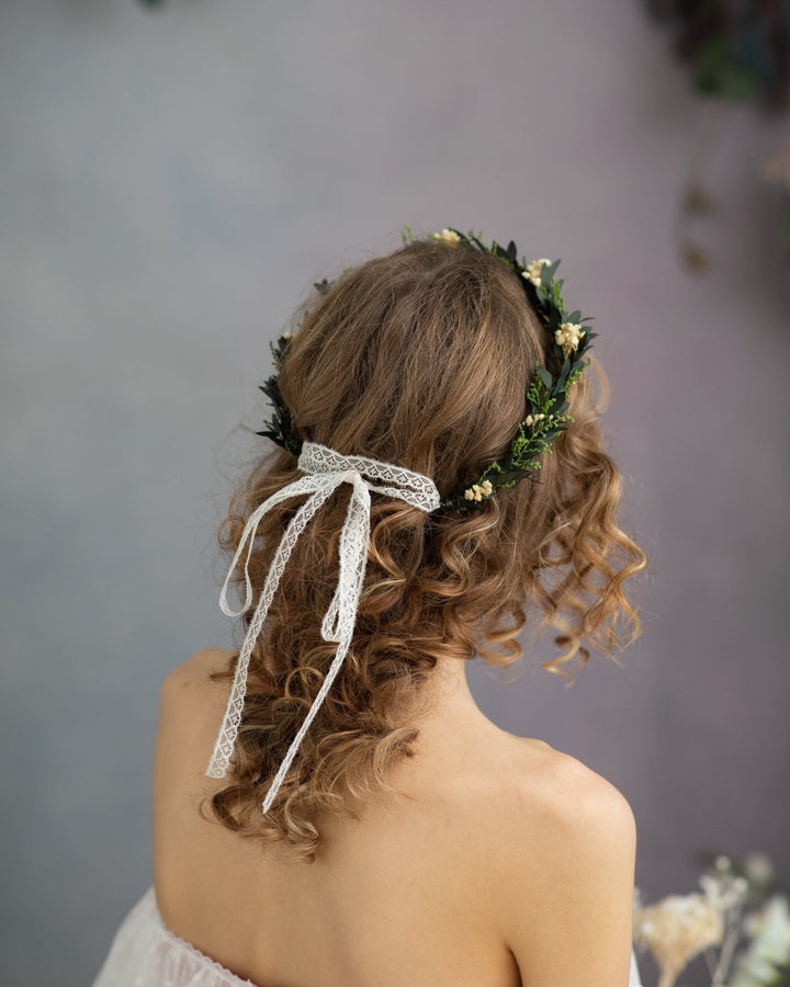 Eucalyptus Wedding Hair Crown: Baby's Breath Bridal Flower Wreath – handmade floral hair accessory by magaela