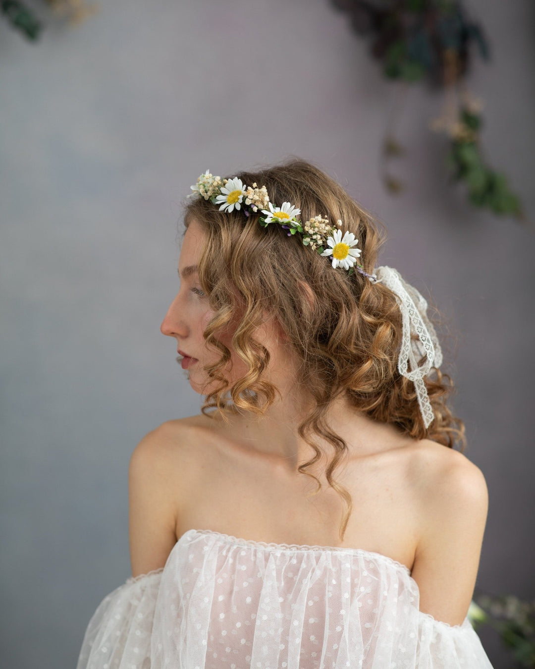 Daisy Flower Bridal Crown: Meadow Wedding Hair Wreath – handmade floral hair accessory by magaela