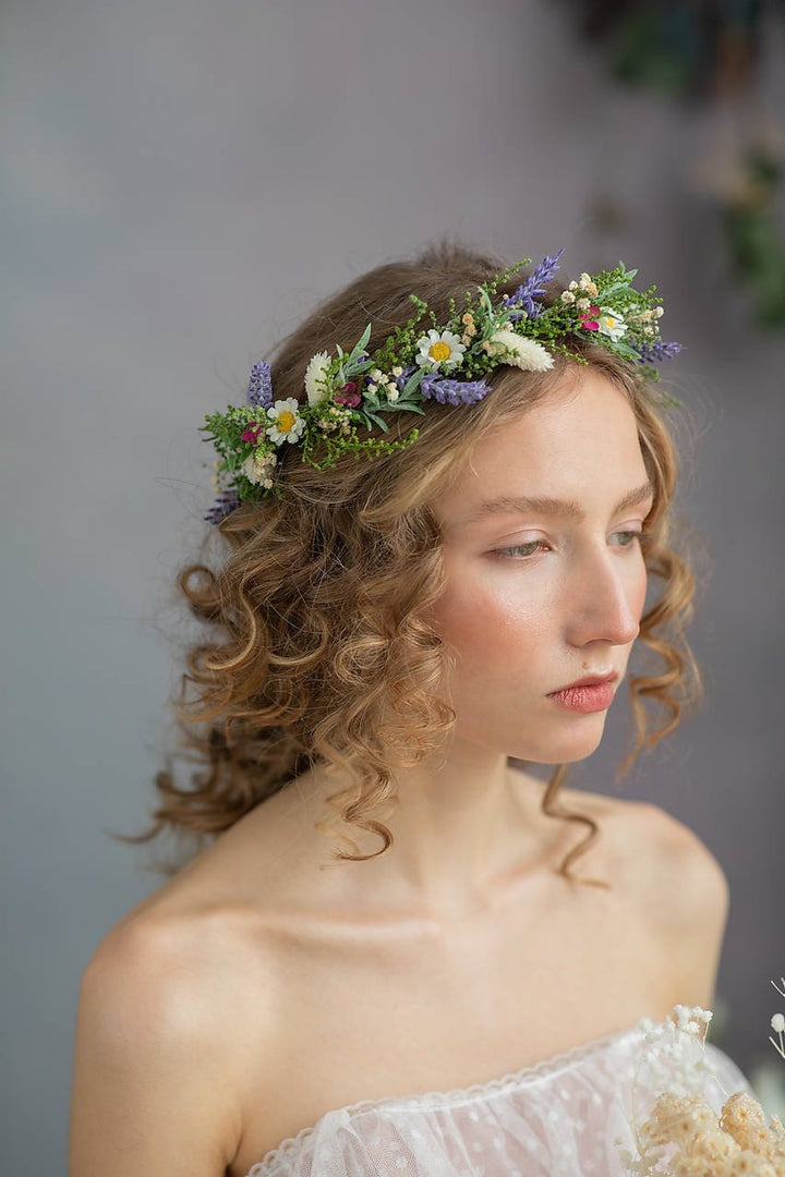 Lavender Daisy Flower Crown: Bridal Meadow Headpiece – handmade floral hair accessory by magaela