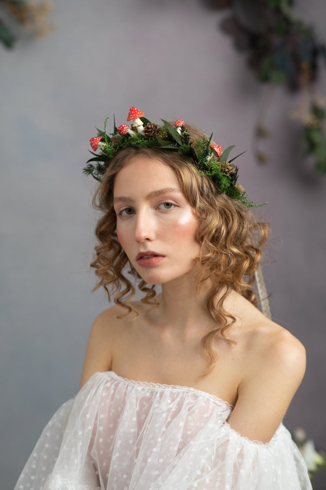 Mushroom Flower Crown: Woodland Fairytale Headpiece – handmade floral hair accessory by magaela