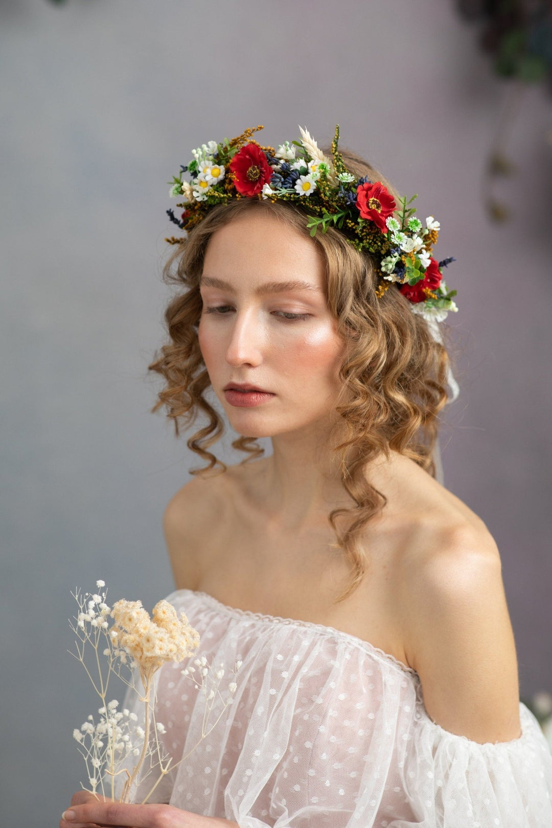 Folk Flower Crown: Poppy & Wheat Hair Wreath – handmade floral hair accessory by magaela