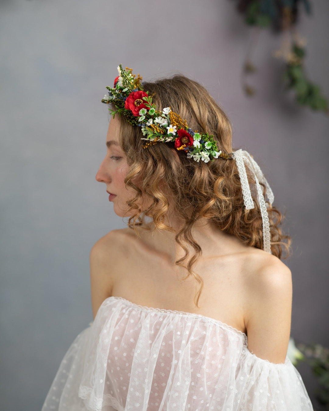 Folk Flower Crown: Poppy & Wheat Hair Wreath – handmade floral hair accessory by magaela