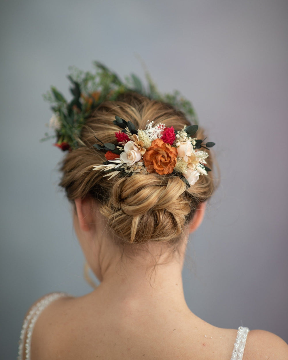 Terracotta Flower Bridal Hair Comb: Cinnamon Rose Boho Wedding – handmade floral hair accessory by magaela