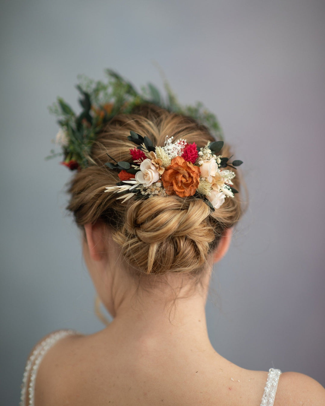 Terracotta Flower Bridal Hair Comb: Cinnamon Rose Boho Wedding – handmade floral hair accessory by magaela