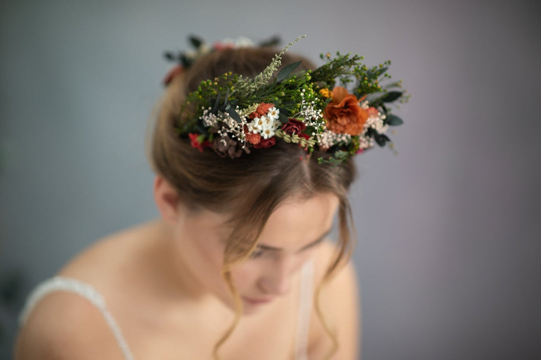 Terracotta Flower Crown: Woodland Wedding, Boho Bridal Headpiece – handmade floral hair accessory by magaela