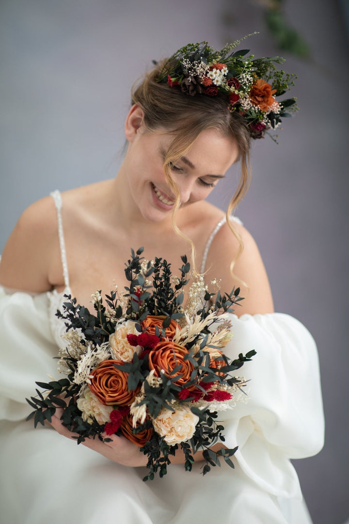 Terracotta Flower Crown: Woodland Wedding, Boho Bridal Headpiece – handmade floral hair accessory by magaela