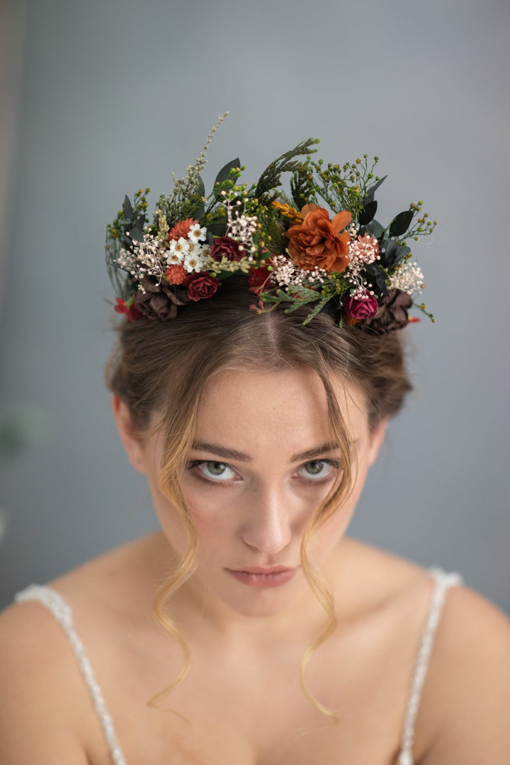 Terracotta Flower Crown: Woodland Wedding, Boho Bridal Headpiece – handmade floral hair accessory by magaela
