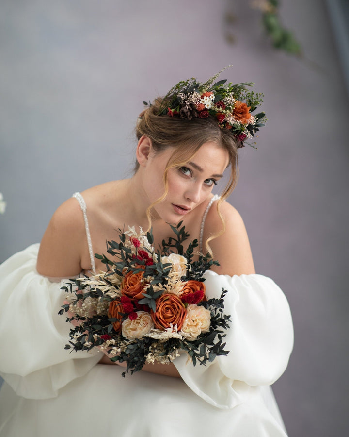 Terracotta Flower Crown: Woodland Wedding, Boho Bridal Headpiece – handmade floral hair accessory by magaela