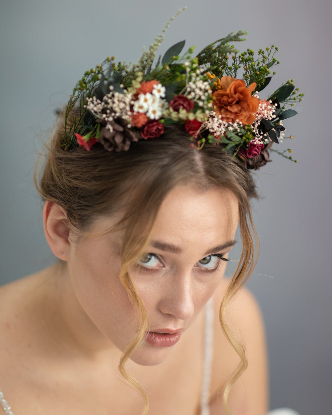 Terracotta Flower Crown: Woodland Wedding, Boho Bridal Headpiece – handmade floral hair accessory by magaela