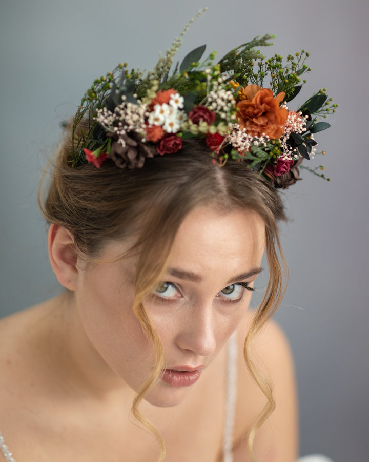 Terracotta Flower Crown: Woodland Wedding, Boho Bridal Headpiece – handmade floral hair accessory by magaela