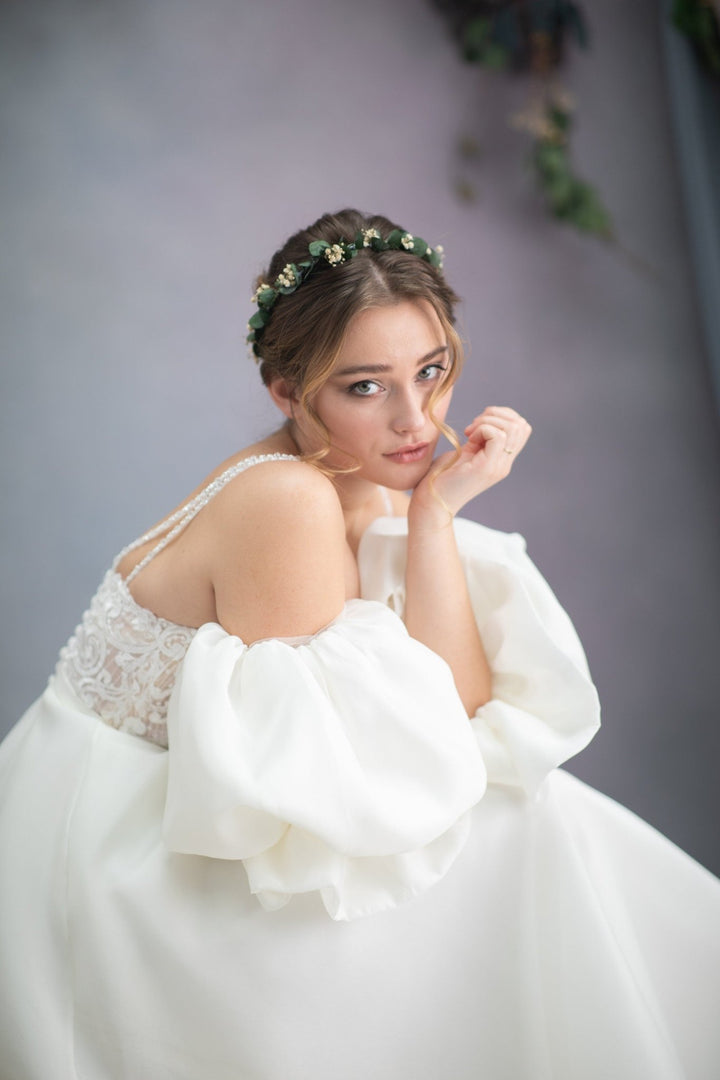 Eucalyptus Bridal Hair Wreath: Greenery Wedding Flower Crown – handmade floral hair accessory by magaela