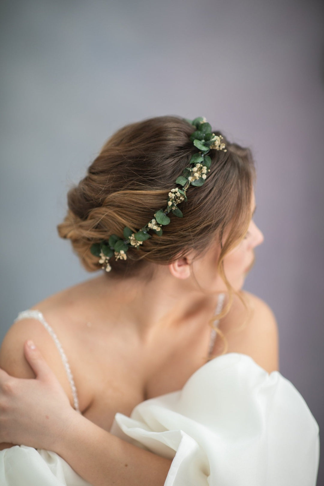 Eucalyptus Bridal Hair Wreath: Greenery Wedding Flower Crown – handmade floral hair accessory by magaela