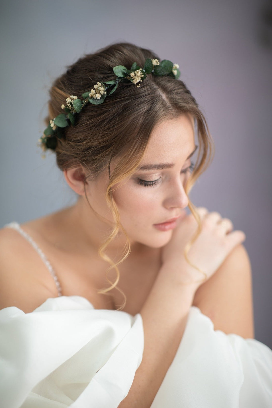 Eucalyptus Bridal Hair Wreath: Greenery Wedding Flower Crown – handmade floral hair accessory by magaela
