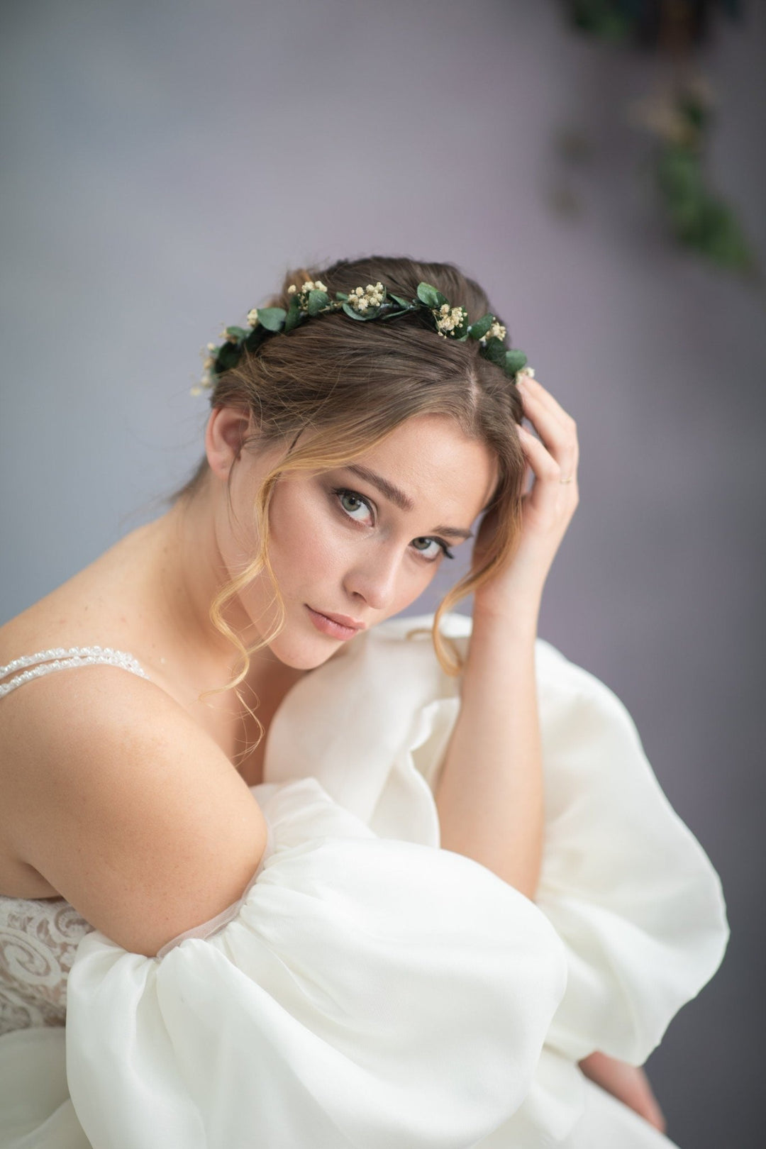 Eucalyptus Bridal Hair Wreath: Greenery Wedding Flower Crown – handmade floral hair accessory by magaela