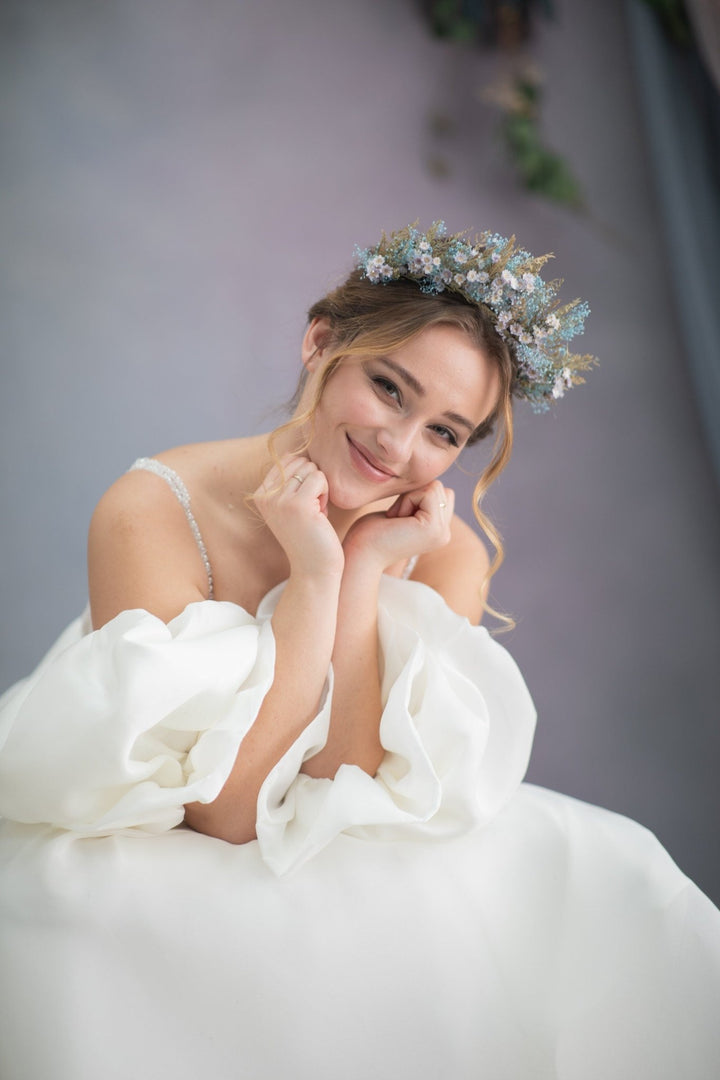 Baby Blue Preserved Flower Crown: Fairy Bridal Headpiece – handmade floral hair accessory by magaela