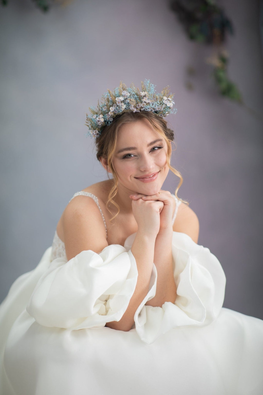 Baby Blue Preserved Flower Crown: Fairy Bridal Headpiece – handmade floral hair accessory by magaela