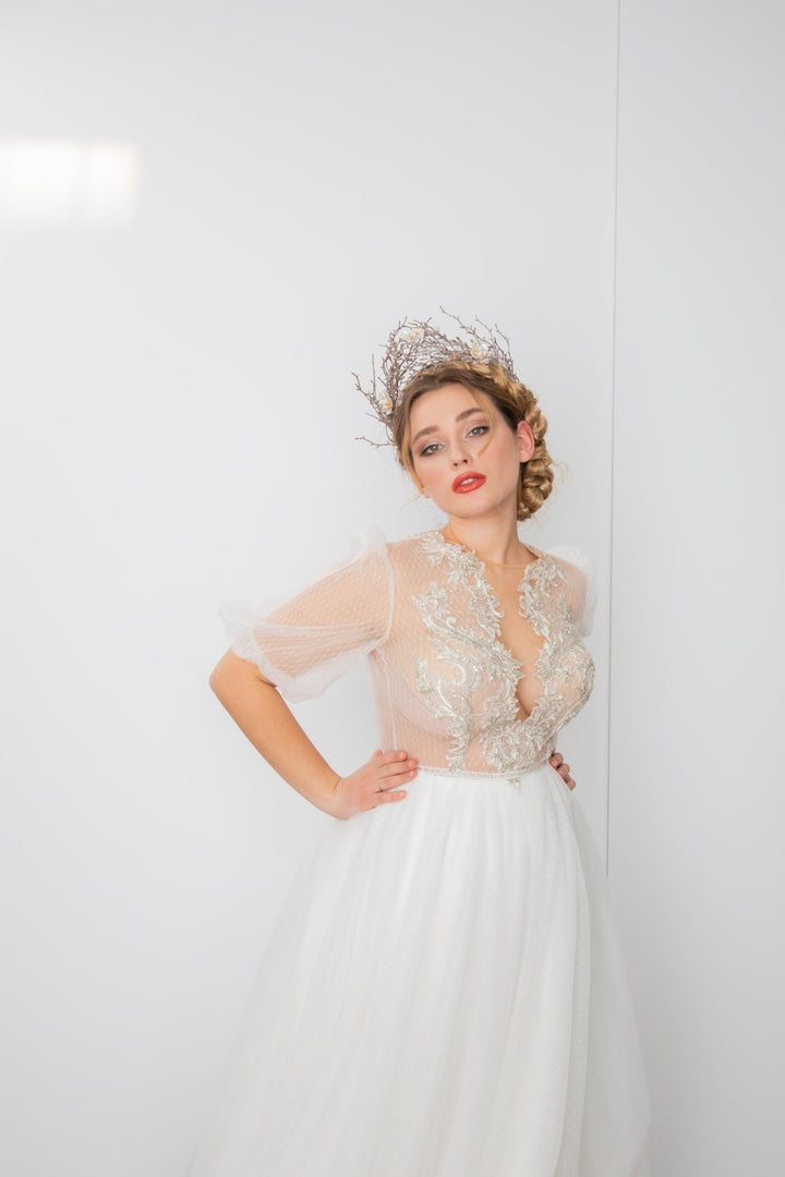 Woodland Bridal Crown: Fairytale Forest Wedding Headpiece – handmade floral hair accessory by magaela