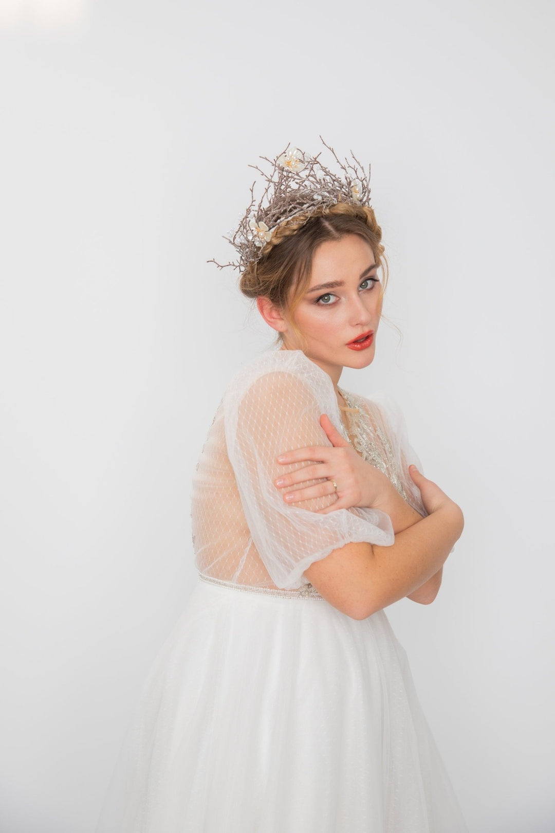 Woodland Bridal Crown: Fairytale Forest Wedding Headpiece – handmade floral hair accessory by magaela