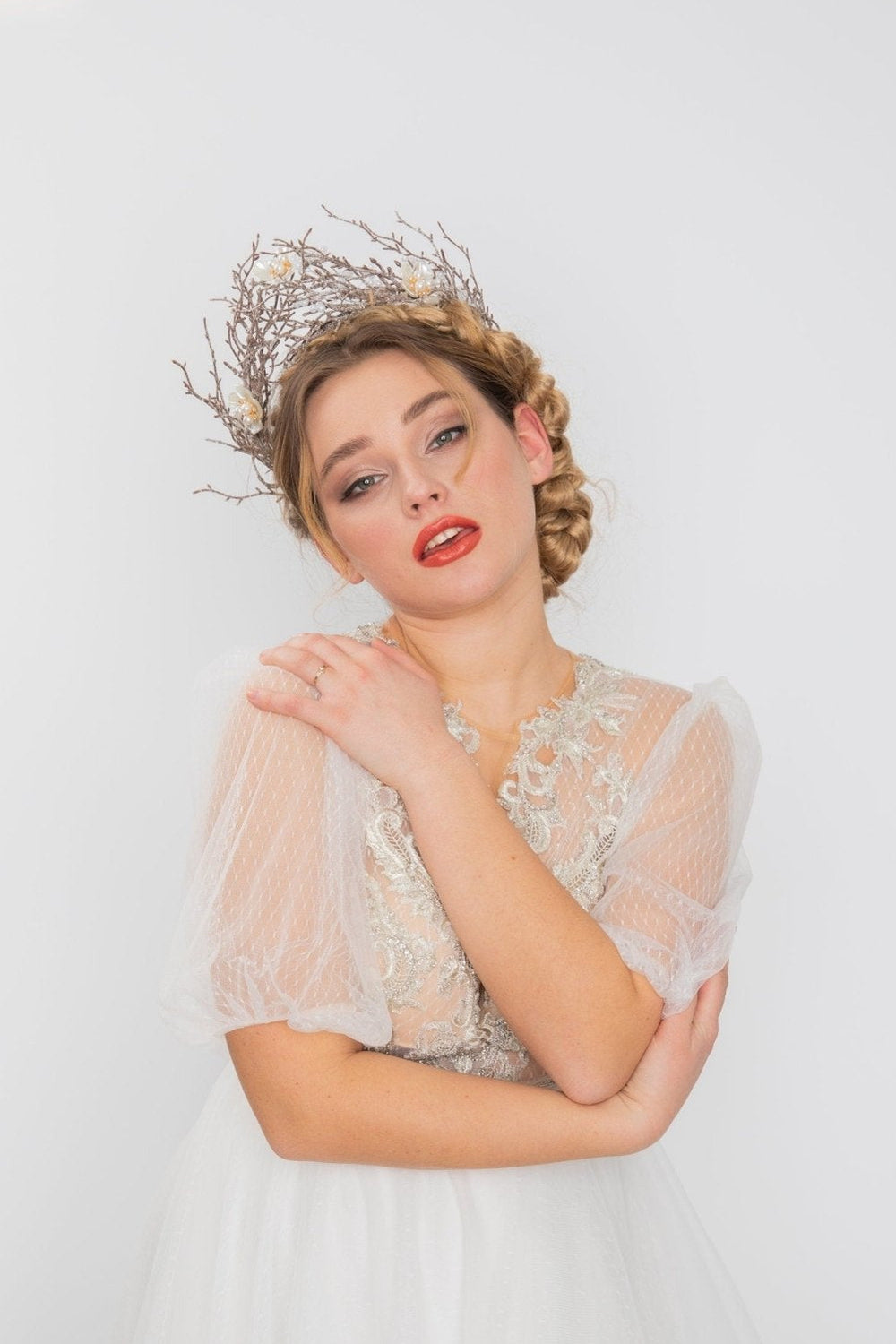 Woodland Bridal Crown: Fairytale Forest Wedding Headpiece – handmade floral hair accessory by magaela
