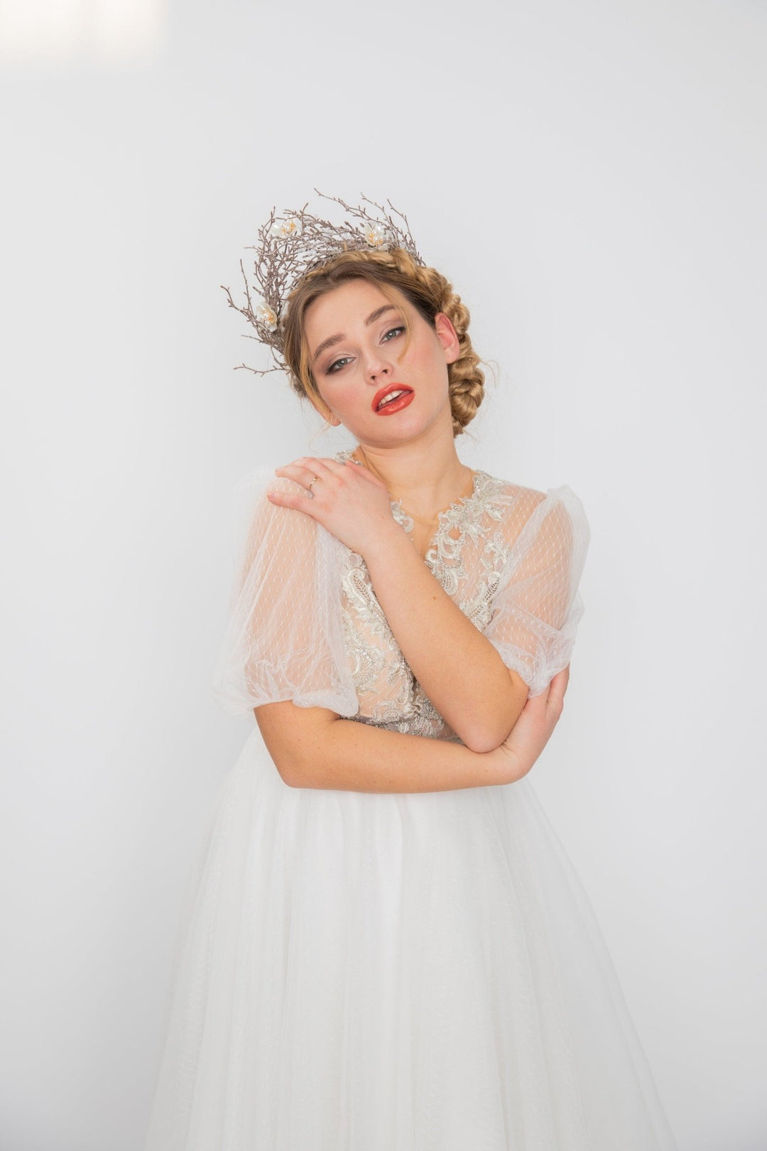 Woodland Bridal Crown: Fairytale Forest Wedding Headpiece – handmade floral hair accessory by magaela